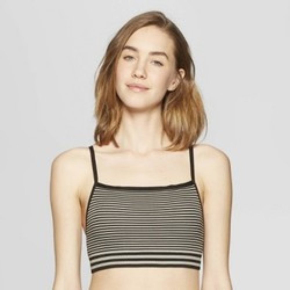 Colsie Women's Stripe Bralette - Small Black/Gray